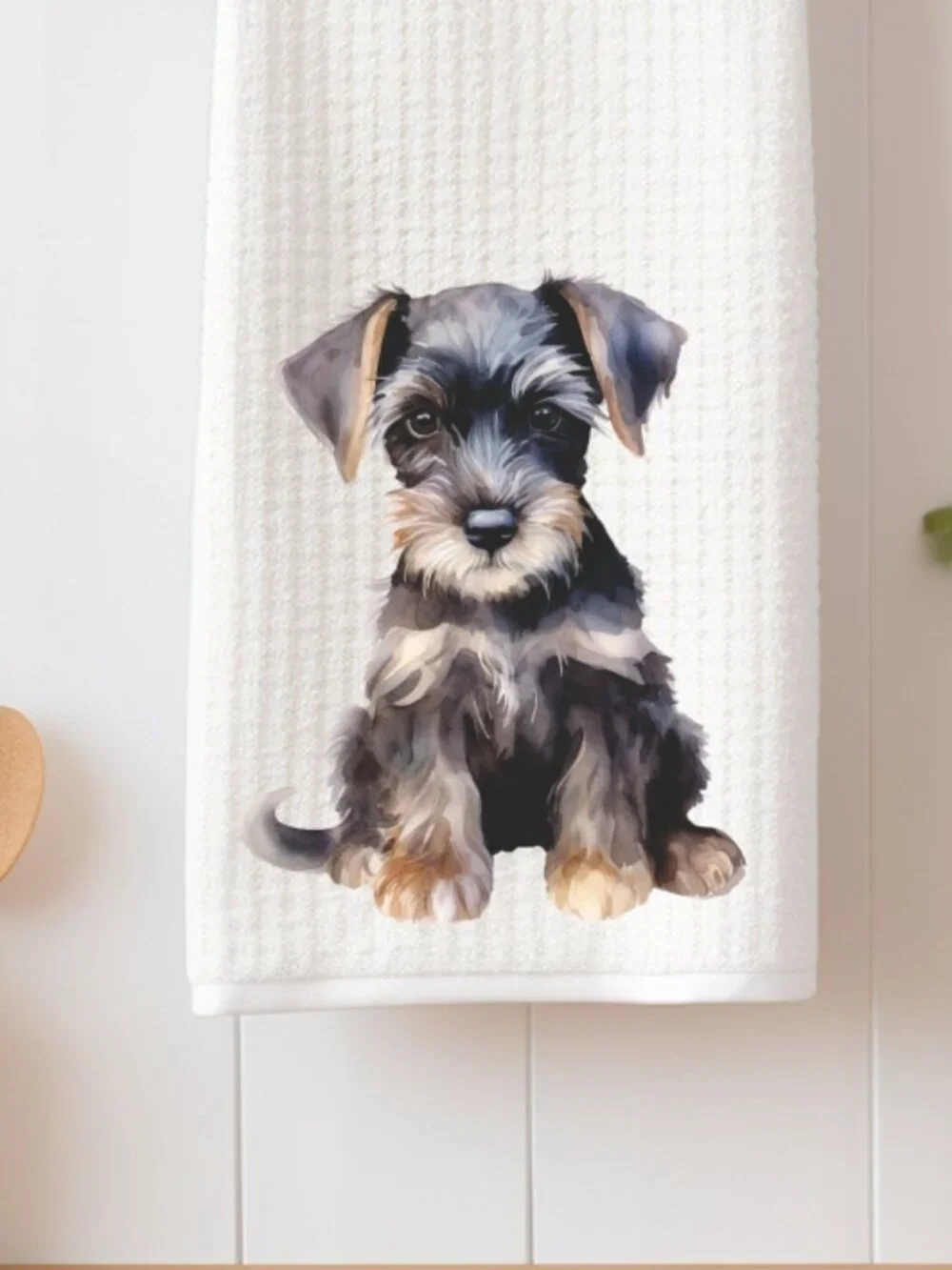 Miniature Schnauzer Puppy Waffle Weave Decorative Kitchen Tea Towel